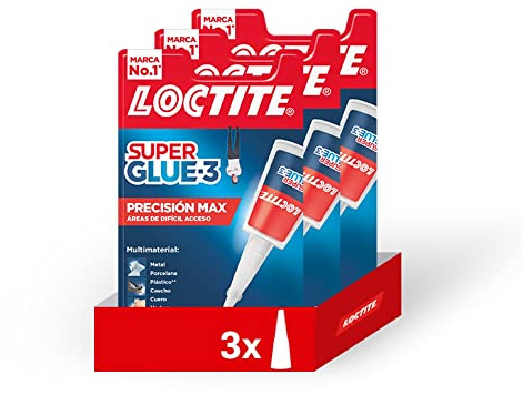 Pack 3 unidades Loctite Superglue 3 Precision MAX Pegamento Adhesivo instantáneo de Precisión - Pegamento Cianocrilato de Boquilla Extra Larga para Areas de Difícil Acceso