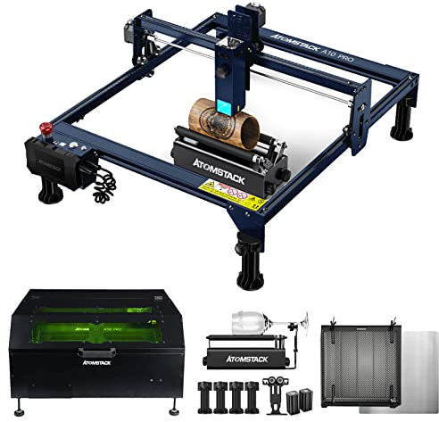ATOMSTACK A10 Pro Laser Graviermaschine 50W, mit ATOMSTACK B1 Schutzbox, R3 Pro Laser-Rotationswalzen, Laser Honeycomb Arbeitstisch 400 x 400 x 21mm, Offline Gravur, Augenschutz Fixfokus