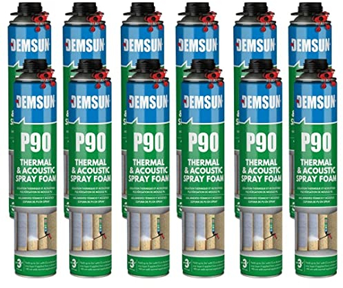 Demsun P90 Thermal & Acoustic Spray Foam – 12 x 850ml Can | Expanding Polyurethane Insulation Foam for Heat & Soundproofing | Easy to Apply, Strong Adhesion for Walls, Roofs, Floors (12)