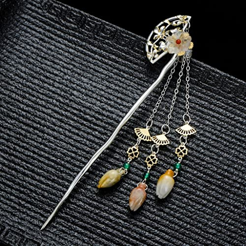 Silberne Wind-Haarnadel mit Fransen, schüttelnde Jade-Haarnadel (B 150 mm)