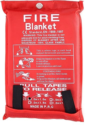 ProBytes FibreGlass Fire Safety Regulation Blanket - 1 x 1 Metre, Flame-Retardant, Quick Release Loops, Emergency Hazard Domestic/Commercial Extinguisher, Home, Office, Kitchen, Camping - 1 Piece