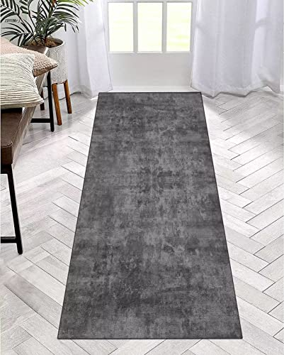 ZDYHMrj Läufer Teppich Lang Flur rutschfest Waschbar 70X250CM Küche Korridor TeppichLäufer für Flur Grau Schlafzimmer Wohnzimmer Polyester Teppichmatte Dauerhaft, Anpassbar Küchenteppich Meterware
