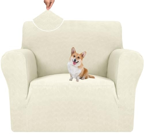 YSTELLAA Funda Sofa 1 Plaza, Ajustables Fundas Para Sillones, Elasticas Fundas Sofa Con Reposabrazos, Fundas De Sofa Anti Gatos Perros, Fundas Para Sofa Antideslizante Lavables, Beige