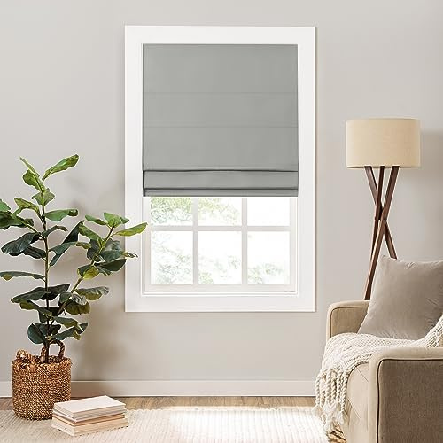Eclipse Lane Cordless Roman Shades for Windows, Room Darkening, 27 in Wide x 64 in Long, Noise Reducing and Energy Efficient Window Treatments for Living Room, Bedroom or Office, Grey