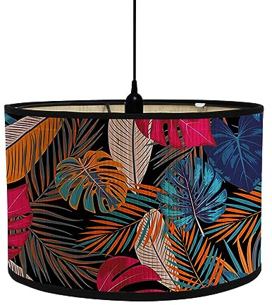 FANSU Round Drum Light Shade for Table Lamp, Modern Tropical Plant Pendant Lampshades Easy Fit for Living Rooms, Bedroom, Hallways, Reading Room (Monstera,30x30x20cm)