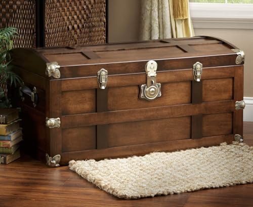 Tradition Craft Steamer Trunk Hope Chest for Blankets, Amish Hand-Crafted in USA Maple, 36 Large Blanket Storage Trunks Bedroom Trunk or Blanket Trunk w/Cedar Tray & Brass Lock
