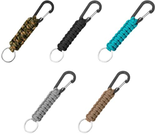 5er-Pack Paracord Schlüsselanhänger mit Karabiner - Handgewebt, Geeignet für Rucksackreisen, Überleben, Camping (5 Farben)