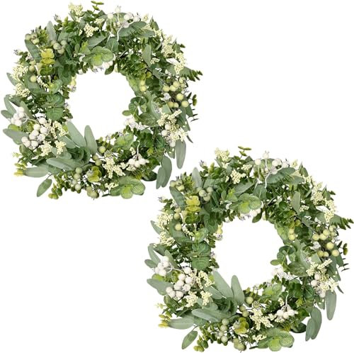Vlorart Eukalyptus-Kränze für Haustür, 45,7 cm, künstlicher grüner Türkranz, UV-beständig, grüner Bauernhaus-Kranz