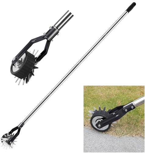 TOOVEM Manual Lawn Edger, Portable Wheeled Rotary Trimmer with Strong 4 Sections Stainless Steel Long Handle with Cushion Grip, for Garden Sidewalk Yard, Edger Lawn Tool 67 Inches， Black
