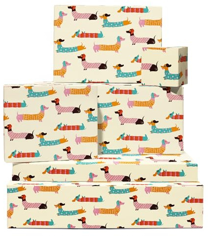 Central 23 - Carta Da Regalo Per Cani - Bassotto - 6 Fogli Di Carta Da Regalo Di Compleanno Ecologica - Con Salsiccia - Per Uomo Donna - Fornita Con Adesivi - Di Central 23