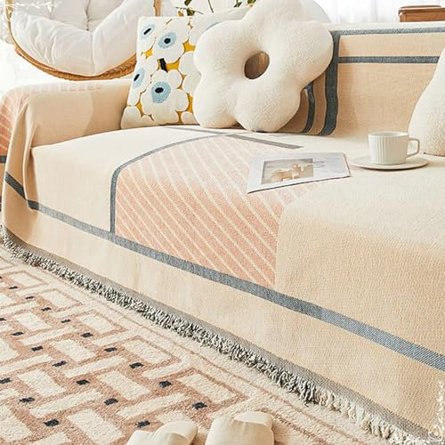 AMDXD Sofa Überzug, Geometrische Muster Muster mit Quaste Sesselbezug Ohrensessel, Superweiche Sesselbezug Hund in Chenille Möbelschutz-Sofabezüge - 180x130CM, Orange