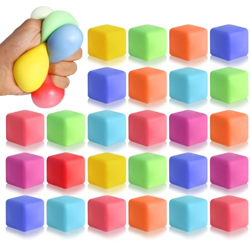 40 Pack Slow Rising Stress Cube Fidget Toys, Squishy Balls Sensory Fidget Toys for Kids Adults, Square Shape Fidgets for Classroom, Party Favors Pull Stretch Squishy Toy Classroom Prize Box Toys