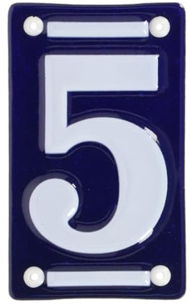 MAISONICA French Blue & White Number Door Numeral - Traditional Embossed Enamelled Sign Plaque - No 5