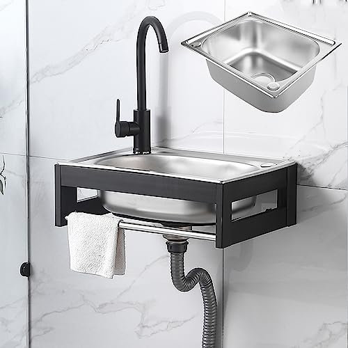 GLMGBP Kommerzielle Handwaschstation, Mehrzweckspüle, Edelstahlspüle zum Waschen mit Wasserhahn, Wand-Küchenspüle, Einzelbecken, Handwaschbecken, Restaurant, Bar, Café,