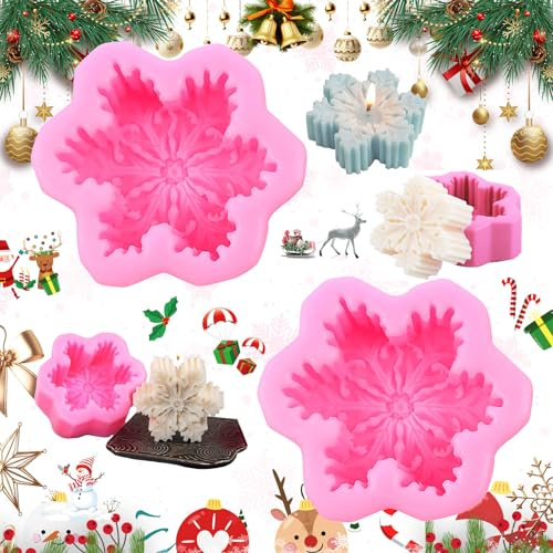 Oneroomone 2 Stück Schneeflockenkerzenform, 3D-Weihnachtsschneeflockenkerzenform, Diy Schneeflockenkerze 3D-Form, Diy Handgefertigte Kerzenformen, Zur Herstellung Von Weihnachtskerzen (3,1 x 1,2 Zoll)