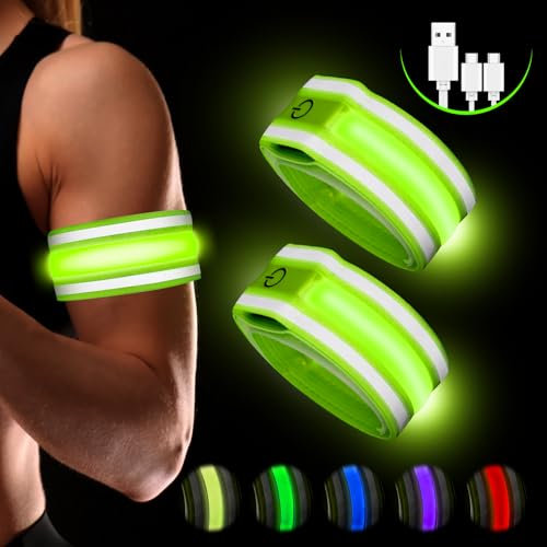 Corpower Led Armband Aufladbar, 2 Stück Reflective Leucht Armbänder Licht Leuchtband Joggen Leuchtarmband für Erwachsene und Kinder, für Nachtlauf, Radfahren, Joggen, Outdoor Sports