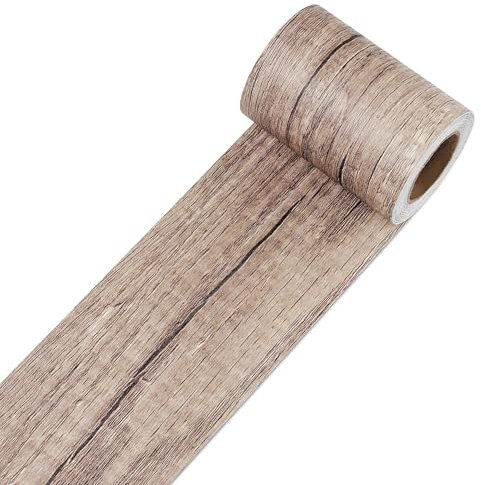 Decotalk Holzoptik Selbstklebende Bordüre PVC Holzmaserung 7.6X600cm Abziehen&Aufkleben Wasserdichte Entfernbare Tapete Bordüre Aufkleber Dekoration für Wohnzimmer Bad Küche Möbel Tische Spiegel-Rand
