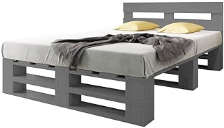 Lermowood Palettenbett M2 aus Holz 180 x 200 cm Grau mit Kopfteil Holzbett 40cm Stabiles Seniorenbett Kinderbett Jugendbett Gästebett erhöhtes Einzelbett Bettgestell Futonbett Komforthöhe Naturholz