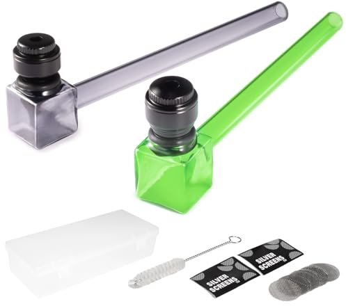 TIMSURE Doppelpack Abnehmbare Glaspfeife - 2 Leichte Kräuterpfeifen mit Langem Rohr, Reinigungsbürste & Box