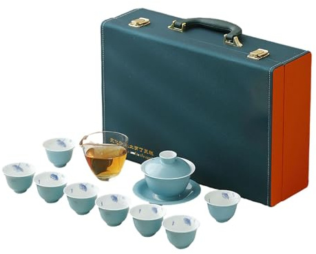 Juego de té de cerámica esmaltada a mano de estilo chino, color azul cielo