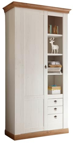 Furn.Design Stauraumschrank in weiß Pinie, Eiche Wotan Landhaus, Mehrzweckschrank 102 x 204 cm, Hemsby