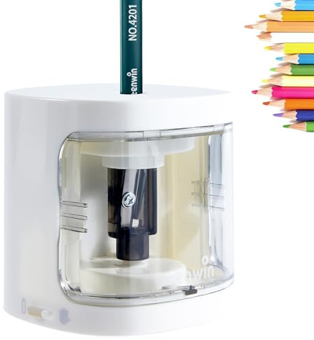 tenwin Taille-crayon électrique, taille-crayon à piles pour crayons de couleur n°2 de 6-8mm, lame durable pour un affûtage rapide, adapté à l'école, la salle de classe, le bureau et la maison (blanc)
