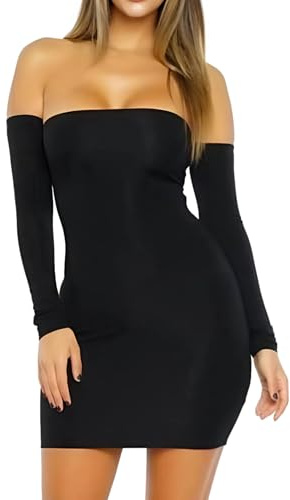 Vestito Donna Corto Elegante a Maniche Lunghe Tubino Nero Sexy AM951-XL
