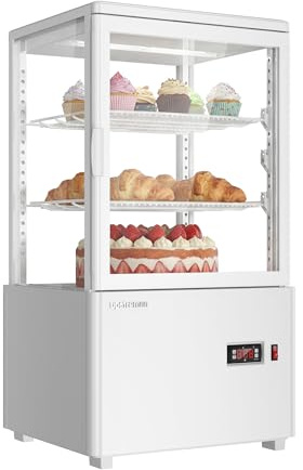 Upstreman Kühlvitrine 58L, Vitrine für Kühlschränke, Kühltheke 2-10°C, LED-Beleuchtung, 2 Verstellbare Ablagen, für Café Bäckerei, Tortenvitrine, CD58-Weiß