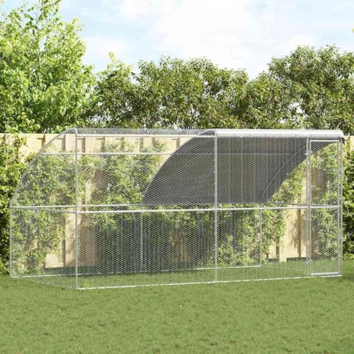 Massbinet Hühnerkäfig Freilaufgehege Silber 400 x 200 x 198.5 cm Verzinkter Stahl 1 Tür