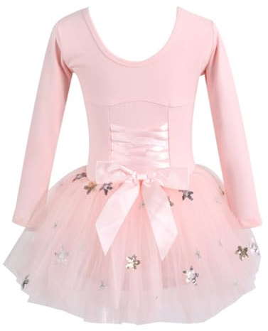 Flickors balettklänning bomullsbalettdräkt kortärmad balettdräkt gymnastikdräkt tutu prestationsklänning,1 pink,110