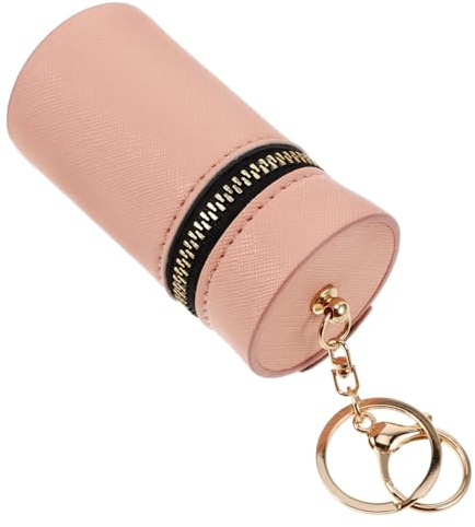 Hemobllo Portamonete Rotondo in Pu Rosa, Custodia Multifunzionale per Monete con Design Cilindrico Elegante e Compatto, come Portachiavi da Viaggio