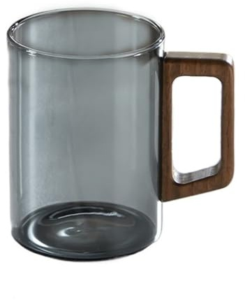 RUNZE765Z Bicchieri da cucina Tazze classiche in vetro con manico in legno, bicchieri trasparenti in borosilicato for tè, caffè, latte e succhi di frutta per succhi(Grijs,Piccolo)
