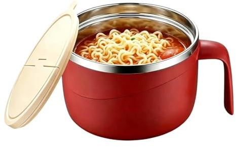 Générique Bol À Soupe,1,2 L Mug Anti-Brûlure Avec Couvercle Et Poignée,Bol À Salade Avec Revêtement En Acier Inoxydable - Pour Nouilles Pâtes Flocons D'Avoine Cuisine Dortoir Bureau