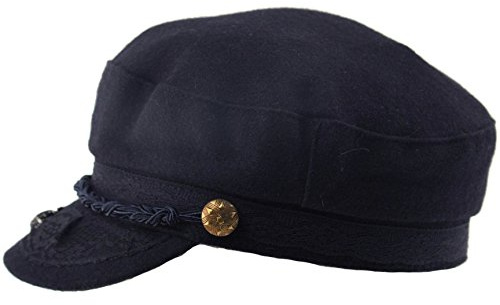 Epoch hats Men's Greek Fisherman Sailor Fiddler Winter Wool Driver Hat Flat Cap (S/M, Navy)