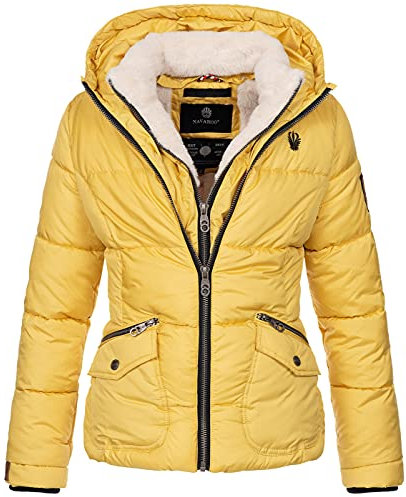 Navahoo Damen Winter Stepp Jacke Parka Winterjacke Steppjacke warm Teddyfell B672 [B672-Mega-Gelb-Gr.S]