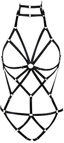 PETMHS Damengurt Body Harness Dessous Full Caged Taille Strumpfgürtel Set Riemchenrahmen Bralette Punk Goth Halloween Club Party Dance Rave Wear (Schwarz)