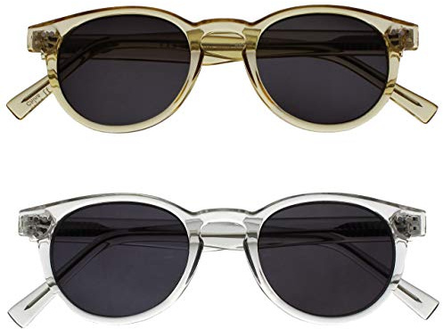 Opulize Rox 2-pack superstiligt transparent guld klar dam herr solläsare läsglasögon UV400 runda SS89-9C +1,00 Optical Power +1.50 Transparent Gold/Shiny Clear
