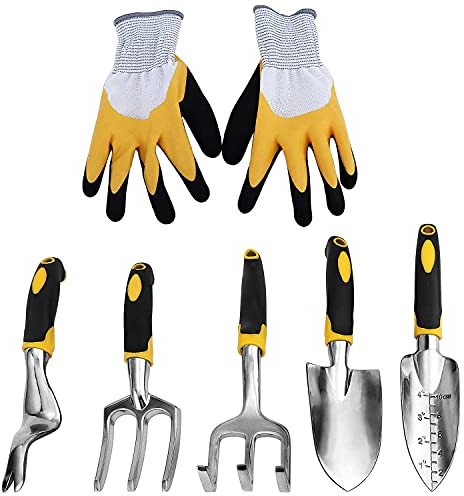 Coolty 6 Piece Gardening Tools Set, Gardening Hand Tool Including Trowel, Transplanted, Cultivator, Weedier, Weeding Fork and Gardening Gloves for Gardening Craft