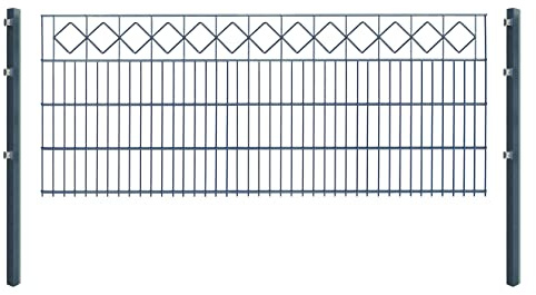 Doppelstabmattenzaun KARO - Komplett-Set inkl. Pfosten & Befestigungsmaterial - optisch ansprechender Schmuckzaun mit Zierelementen (L 24 m | H 83 cm | Anthrazit)