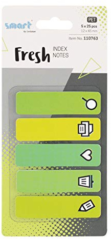smart by Leviatan Smart by Leviatan Smart Fresh Haftstreifen Pagemarker Index Haftmarker Film Textstreifen PET-Folie 12x45mm 5x25 Stück Streifen Info