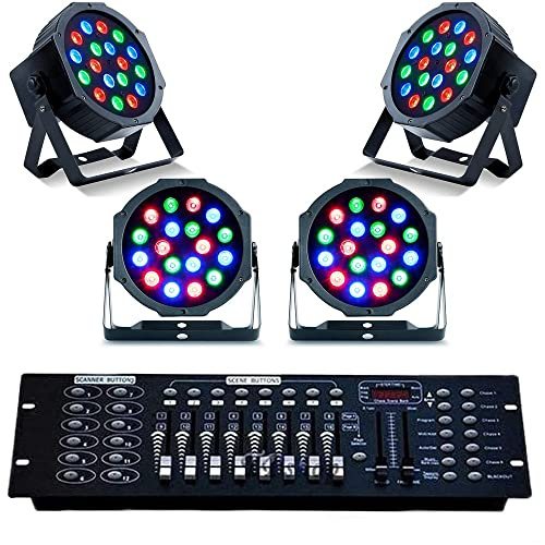 081 Store - 4 PAR LED FARO RGB 18 LED STROBO WASH PROGRAMMABILE DMX + MIXER 192 [Classe di efficienza energetica A]