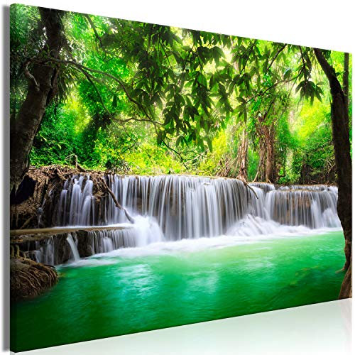 B&D XXL - Wandbilder XXL Natur 90x60 cm 1 tlg - Wand Deko Vlies Leinwand Bilder Groß Wanddeko Wohnzimmer Schlafzimmer Kunstdrucke - Wasserfall im Wald Landschaft c-B-0547-b-a