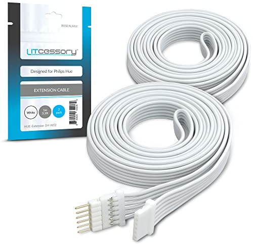Litcessory Extension Cable for Philips Hue/Solo Lightstrip (1m, 2 Pack, White - MICRO 6-PIN V4 / Solo Lightstrip)