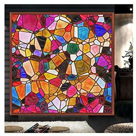 Statische fensterfolie farbig,Fensterfolie Bunt Privatsphäre Selbsthaftend Blickdicht Sichtschutzfolie Glas Fenster Dekorativ, Film Zum Bad Zuhause Küche,K,30x120cm