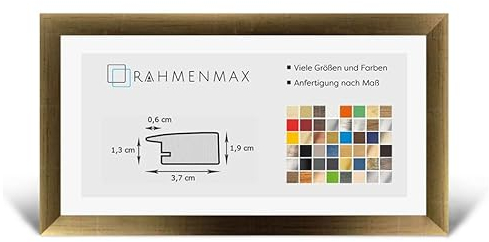 RahmenMax® Toskana Bilderrahmen Holz 40x100 cm zum Aufhängen/Bilderrahmen Maßanfertigung möglich/MDF Posterrahmen/Bilder Rahmen in Gold dekor glanz mit Acrylglas/Puzzle Rahmen