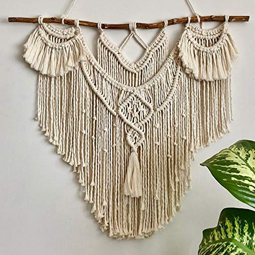 CBXSF Grande Tenture Murale en Macramé,80x85cm Bois flotté Naturel Bohème Murs Décor Tapisserie en Macramé Au-Dessus de la Tête de Lit Tapisserie Tissée, Beige