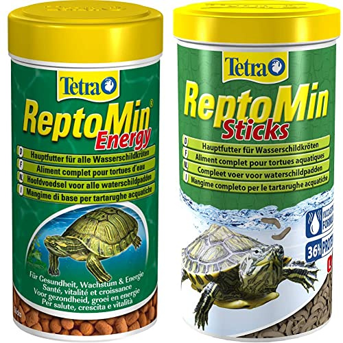 Tetra – ReptoMin – Energy – Nourriture pour Tortues – Nourriture de qualité supérieure équilibrée, Riche en nutriments avec krills et crevettes – 250 ML & - ReptoMin Sticks - Aliment 1 Litre
