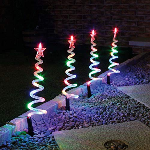 Taylor & Brown Set of 4 Led Light Up Spiral Christmas Tree Path Finder Stake String Lights 40 LED Outdoor Garden Outdoor Festive Xmas Decoration (Multi Colour)