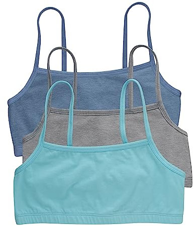 Hanes Women's Bralette, Breathable Pullover Bra, Crop Top, Solid Or Assorted, 3-Pack, Opaque, Denim Jacket/Concrete Heather/Ultra Blue, M (Pack of 3)