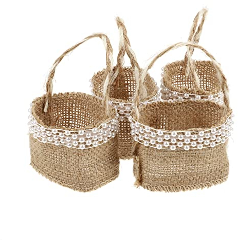 Abaodam 4 Stücke Hochzeit Streukörbchen Jute Geschenkbeutel Hochzeitskorb Süßigkeiten Beutel Geflochtener Obstkorb Blumenkorb Geschenkkorb Streukorb Blumenkinder Korb Körbchen Landhaus Deko Tischdeko
